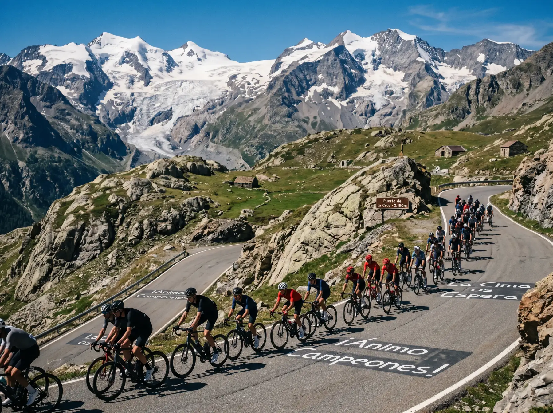 Pelotón del Tour de Francia ascendiendo un puerto de montaña en una etapa alpina